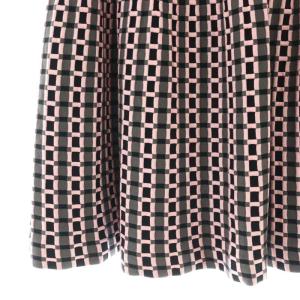 PRADA ニットフレアスカート ひざ丈 ブロックチェック ボーダー ストレッチ 42 L グレー 黒 ピンク