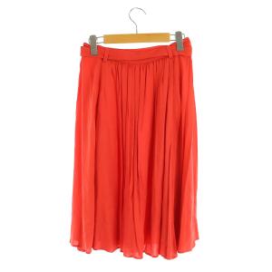 PRADA ベルテッドギャザースカート ロング フレア イタリア製 40 赤 レッド