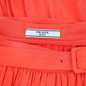 PRADA ベルテッドギャザースカート ロング フレア イタリア製 40 赤 レッド