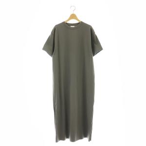 コットンクルーネックサイドスリットTワンピース ロング 半袖 2 グレー /DF OS