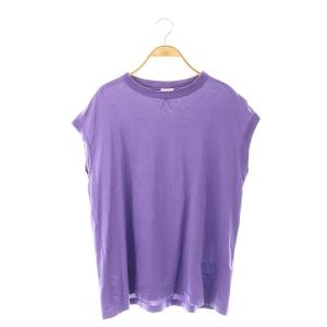 コットン クルーネック エンブレム ノースリーブ Tシャツ カットソー プルオーバー 1 S 紫 パープル