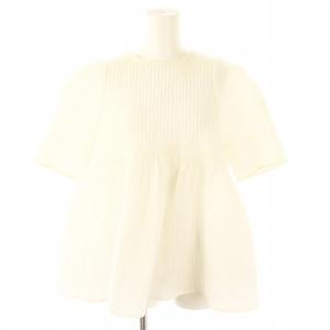 フクレフレアブラウス 半袖 チュニック丈 36 白 ホワイト /MI OS