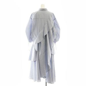 SNIDEL 23SS ボリュームイレヘムワンピース 七分袖 ロング ストライプ 1 ライトブルー