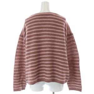 Theory Alpaca Soft Stripe Box POニット セーター 長袖 ボーダー プルオーバー アルパカ ウール混 S ピンク