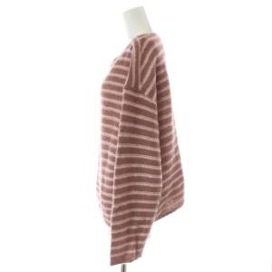 Theory Alpaca Soft Stripe Box POニット セーター 長袖 ボーダー プルオーバー アルパカ ウール混 S ピンク