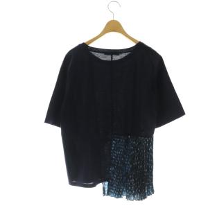 MAX MARA WEEKEND LINE 切り替え プリーツ 半袖カットソー L 紺 緑 ネイビー グリーン /DF OS