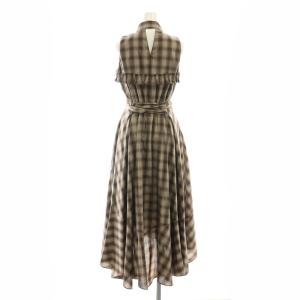 SNIDEL 24AW イレヘムシャツワンピース ロング ノースリーブ チェック柄 バックテール 前開き 0 茶色 ブラウン モカ