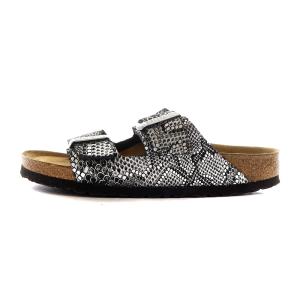 BIRKENSTOCK ARIZONA サンダル パイソン型押し レザー 24.5cm シルバー色 黒 ブラック /AK29