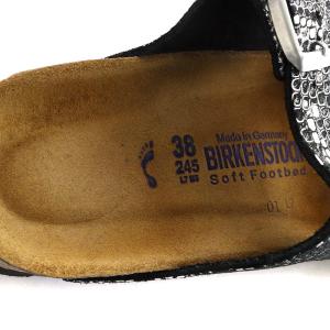 BIRKENSTOCK ARIZONA サンダル パイソン型押し レザー 24.5cm シルバー色 黒 ブラック /AK29