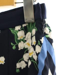 MUVEIL スズラン柄 フレアスカート ロング 38 紺 ネイビー マルチカラー