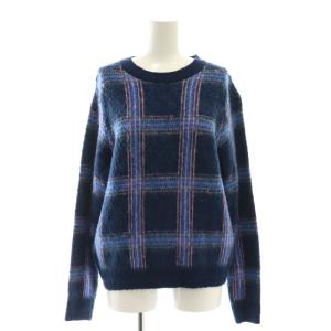 チェック 長袖 ニット セーター 紺 ピンク 青 緑