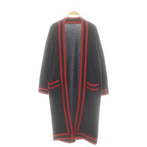 LONG CARDIGAN with LINE カーディガン ロング ニット ウール 36 紺 ネイビー 赤 レッド