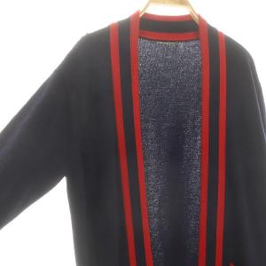 L'Appartement LONG CARDIGAN with LINE カーディガン ロング ニット ウール 36 紺 ネイビー 赤 レッド