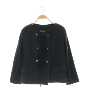 07C ツイードジャケット ノーカラー 総裏地 38 ブラック