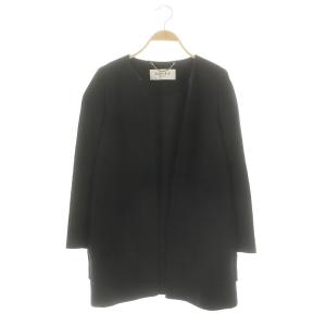 ツイード コート ノーカラー ミドル丈 コットン混 38 M 濃紺 /YQ OS