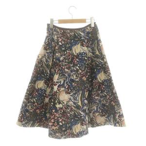 ANAYI ジャガード フラワー フレアスカート ミモレ ロング 36 マルチカラー