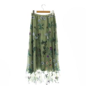 Grace Class ボタニカルembスカート チュールスカート ギャザー 刺繍 36 スモークグリーン マルチカラー