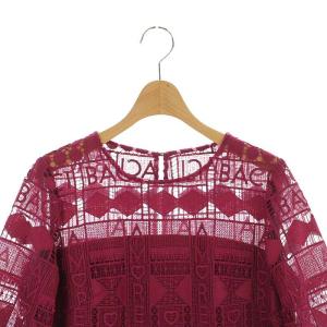 Grace Class レタードレースワンピース ロング ミモレ丈 七分袖 38 ダークピンク