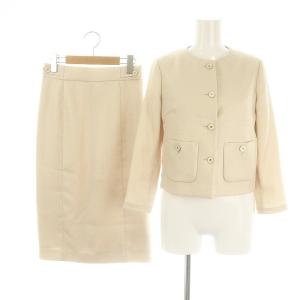 セットアップ 二点セット 23SS リネン調バスケットノーカラー ジャケット タイトスカート ロング タック 36 34 ベージュ