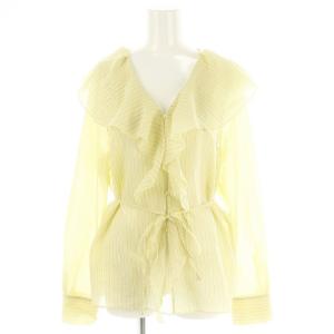 24SS フリルソフトシアーシャツ Vネック 長袖 38 黄色 イエロー /MF OS