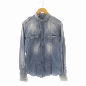 デニム加工シャツ 長袖 38 ライトブルー