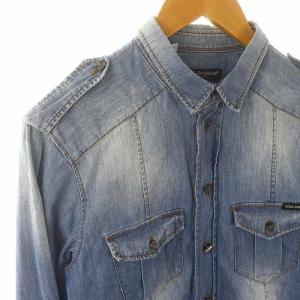 DOLCE&GABBANA デニム加工シャツ 長袖 38 ライトブルー