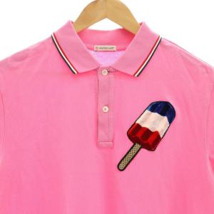 MONCLER マグリアポロマニカコルタ MAGLIA POLO MANICA CORTA アイスワッペン半袖ポロシャツ コットン L ピンク