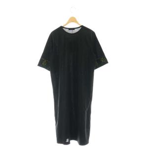 LOKITHO 刺繍スリーブドレス ワンピース ロング丈 ミモレ丈 半袖 コットン 2 M 黒 ブラック マルチカラー