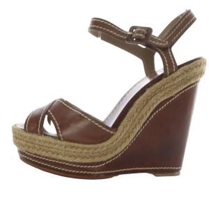 Christian Louboutin ウェッジソールサンダル ストラップ 37 24cm 茶色 ブラウン /SR13 SH