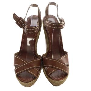 Christian Louboutin ウェッジソールサンダル ストラップ 37 24cm 茶色 ブラウン /SR13 SH