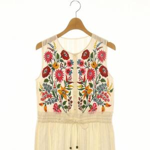 GRACE CONTINENTAL 22SS ドビー刺繍ロングワンピース ノースリーブ フリル ティアード 36 オフホワイト マルチカラー