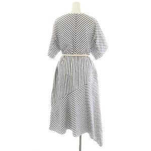 HYKE ストライプ シャツワンピース ロング 半袖 リネン 1 紺 白 ネイビー ホワイト