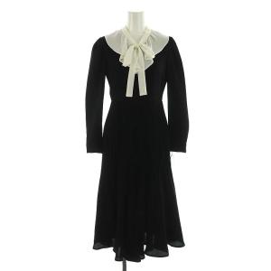 22AW ボウタイプリーツワンピース ロング 長袖 32 黒 ブラック /DO OS