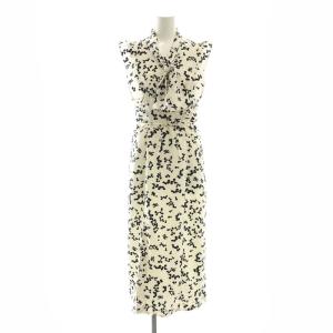 23AW Sustainable バリエプリントナローワンピース ロング ノースリーブ ボウタイ スリット