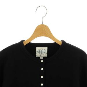 agnes b. カーディガン CARDIGAN プレッション 長袖 クルーネック コットン 1 S 黒 ブラック