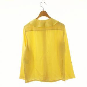 CHANEL シルク フリル ブラウス シャツ 前開き 長袖 黄色 イエロー