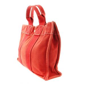 HERMES フールトゥPM キャンバス トートバッグ ハンドバッグ 赤