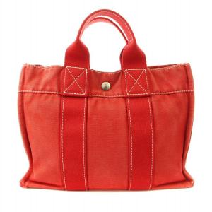 HERMES フールトゥPM キャンバス トートバッグ ハンドバッグ 赤