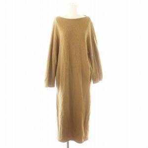 22AW ファインブークレー ボートネックワンピース ロング マキシ丈 長袖 ウール F ベージュ /MI