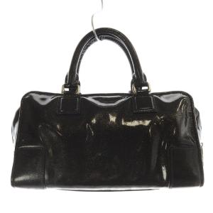 LOEWE アマソナ28 エナメル ラメ ハンドバッグ ブラック