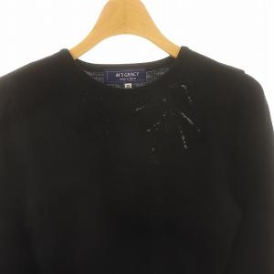 M'S GRACY スパンコール リボンニット カットソー 長袖 ウール 38 黒 ブラック