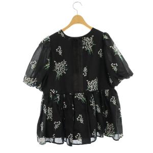 Chesty カスミソウ刺繍ブラウス 五分袖 プルオーバー パフスリーブ ボリュームスリーブ ギャザー 1 黒 ブラック