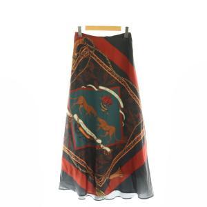 MEDI TWIN CHEETAH FAKE SCARF SKIRT スカート ロング マキシ丈 フレア 総柄 M 黒 ブラック