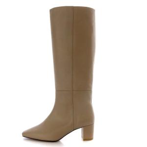 TOMORROWLAND ブーツ ロング ハイヒール スクエアトゥ レザー 38 24cm-24.5cm ベージュ