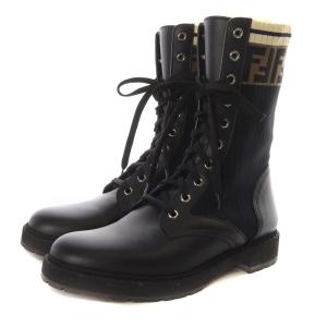 FENDI ロココ レザー ストレッチファブリック バイカーブーツ ショート 39 ブラック