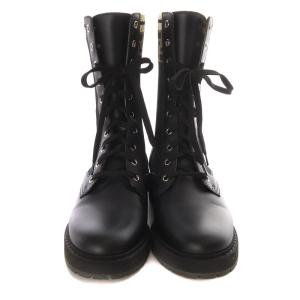 FENDI ロココ レザー ストレッチファブリック バイカーブーツ ショート 39 ブラック