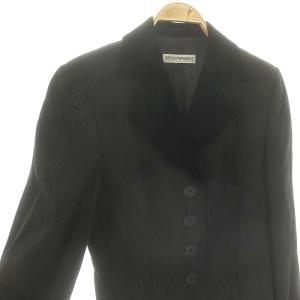 EMPORIO ARMANI ストライプ ベロア襟 テーラードジャケット 総裏地 42 黒 ブラック