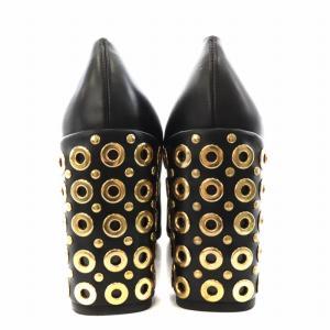 FURLA パンプス ラウンドトゥ チャンキーヒール レザー 38 黒 ブラック /AN15 OF