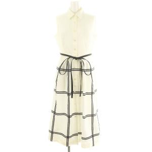 ノースリーブ シャツワンピース チェック ロング 40 白 黒 ホワイト ブラック