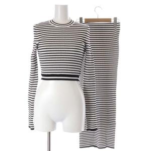 23SS Sustaina クロップドニットプルオーバー ニットタイトスカート セットアップ 上下 ロング ボーダー F 白